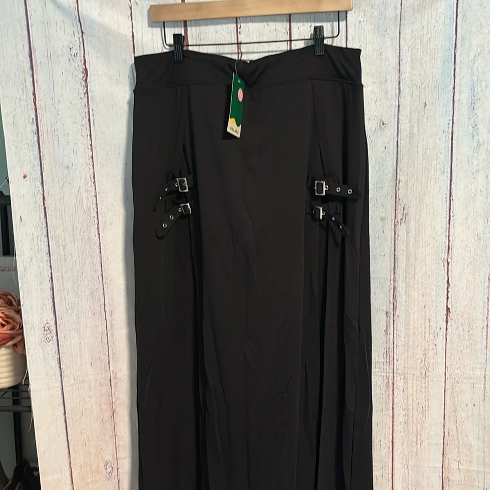 NWT HALARA High Waisted Decorative Buckle Split 2-in-1 Maxi Casual Skirt - Picture 8 of 13